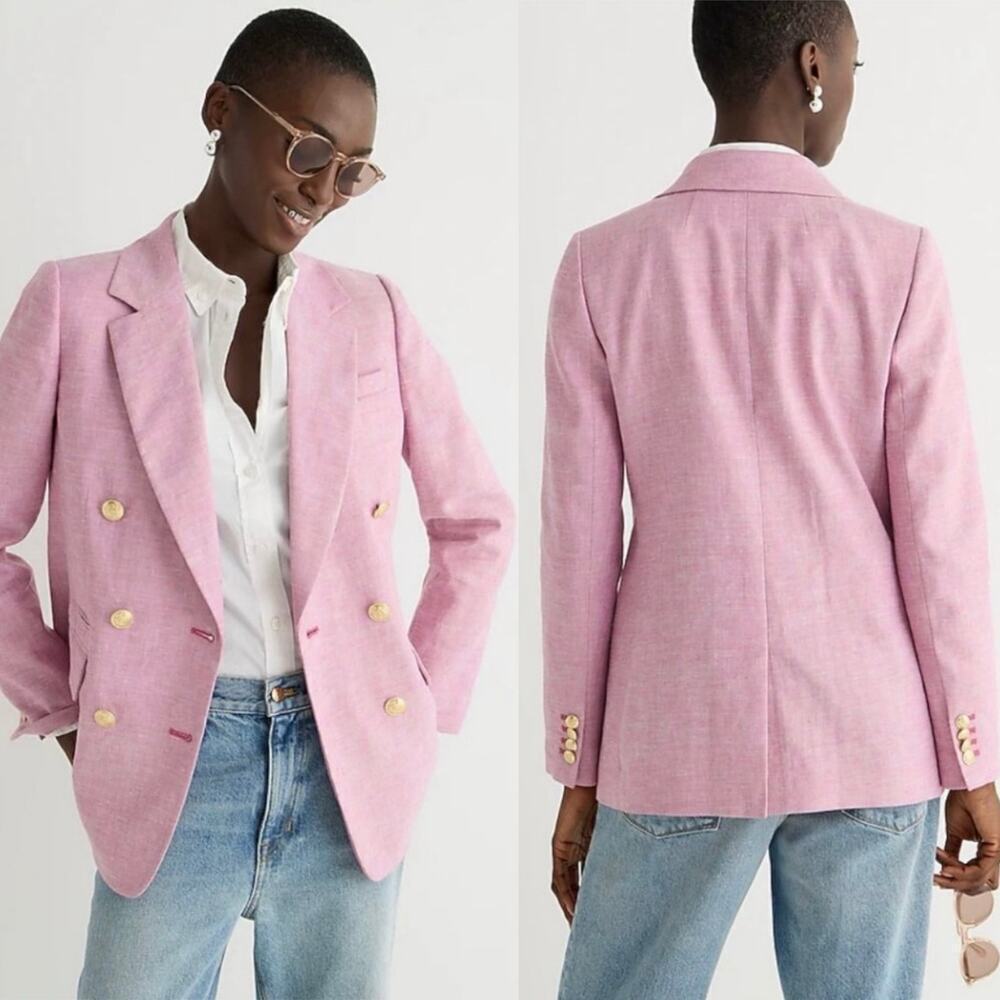 J.Crew Bristol Blazer Raspberry Pink Linen Blend Double Breasted Jacket Sz 0